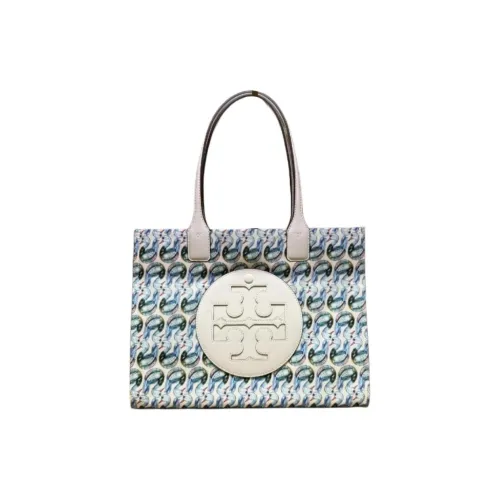 TORY BURCH Ella Fabric Tote Bag Shopping Bag Shoulder Bags Small Size Women's Swan White
