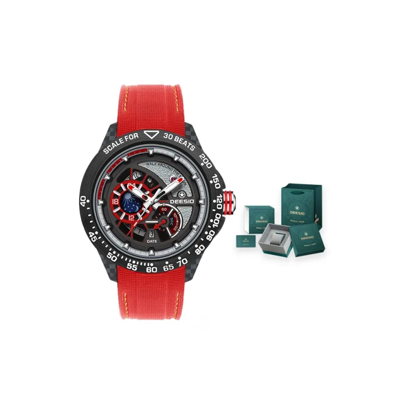 DEESIO Sun Moon Star Collection Automatic Mechanical Movement Rubber Strap Watch Men's Watches Silver Dial-10
