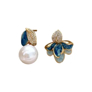 Drejew Blue Alloy Rhinestone Earrings Women's