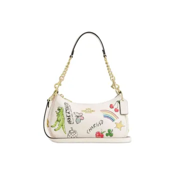 COACH Teri Cow Leather Shoulder Bag Small Size Women's Chalk White