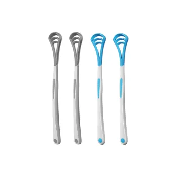 H&E Double Sided Triple Layer Tongue Cleaner Odor Removal Freshening Breath Tongue Scraping Tool 2 Pcs Gray+2 Pcs Blue