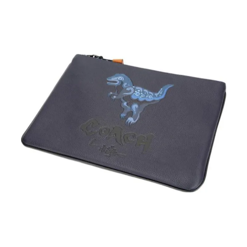 COACH × Zhu Jingyi Pouch Leather Envelope Bag Clutches Large Size Men's Navy Blue-2