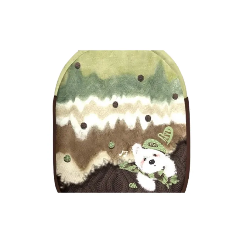 AOSONG Suede Tech Fabric Backpack Small Size Unisex Green/Black/Brown-3