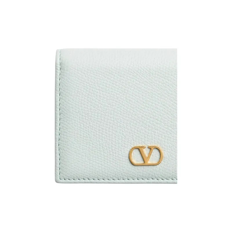 Valentino VLogo Signature Grained Calfskin Wallet Women's Gray Green-4