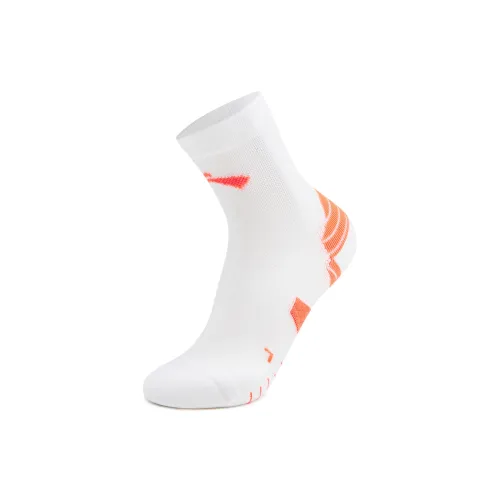 LiNing Running Collection Running Socks Unisex 1 Pack White/Fluorescent Melon Orange
