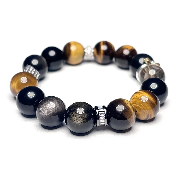 MOUNTAINS AND MANS Tiger's Eye Stone New Chinese Style Good Luck Beaded Bracelet Men's-1