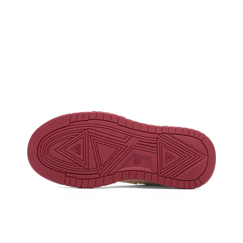 RENBEN Slip Resistant Cushioning Abrasion Resistant Low Top Skateboard Shoes Women's Beige Red-4