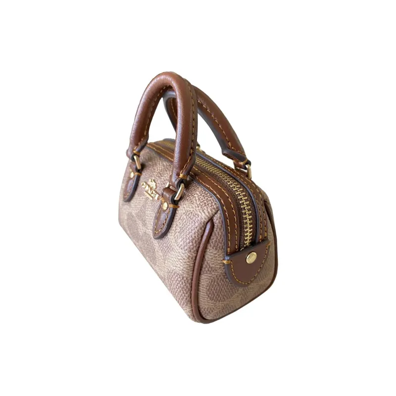 COACH Coated Canvas With Smooth Leather Bag Charm Bag Merch Mini Women's Gold & Tan & Brown-3
