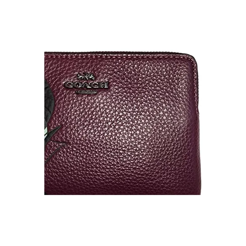 COACH Disney Collaboration Corner Zip Pebbled Leather Coin Purse Wrist Bag Clutch Small Size Women's Purple-3