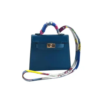 HERMES Kelly Twilly Tadlakt Leather With Silk Accents Pendant Bag Accessory Women's 7W Bleu Izmir Izmir Blue