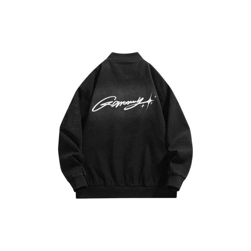 Qnxeey Denim Jacket Unisex Vintage Black-1