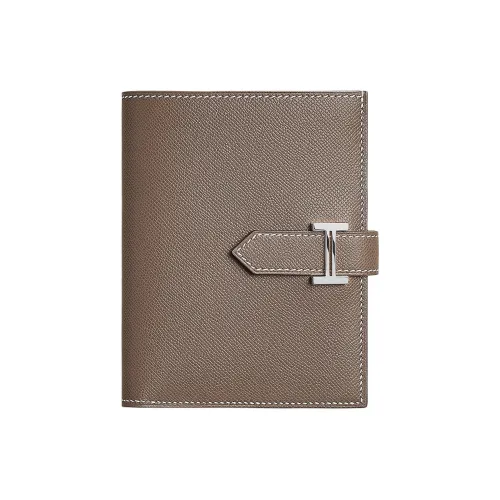 HERMES Bearn Madame Calfskin Wallet Women's 18 Etoupe Elephant Gray