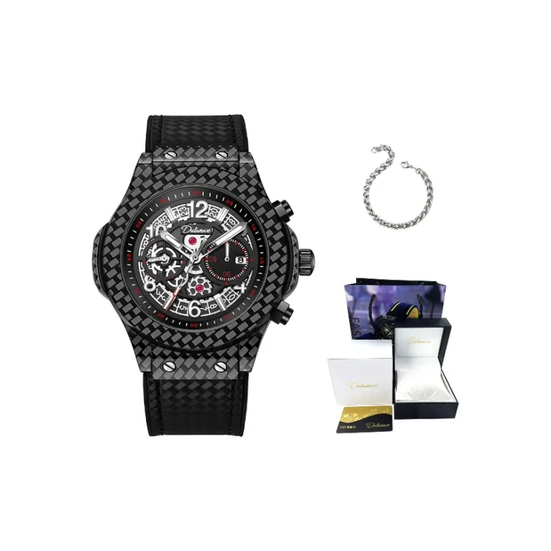 Dulunwe Automatic Mechanical Movement Silicone Strap Watch Men's Watches Black Dial-0
