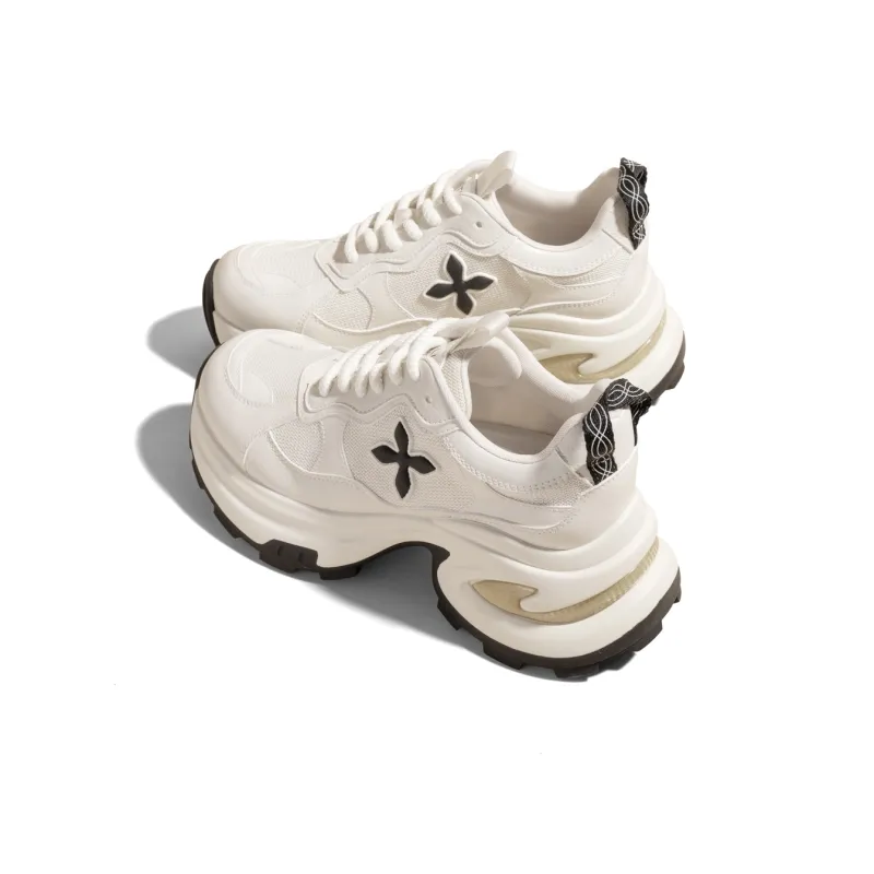 KODI Wear-Resistant Breathable Height Increasing Low-Top Chunky Sneakers Women's Cream Beige-2