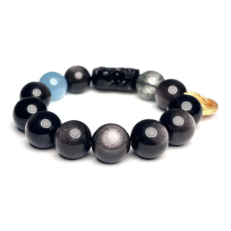 MOUNTAINS AND MANS Obsidian Dominant Luxury Good Luck Beaded Bracelet Men's-2