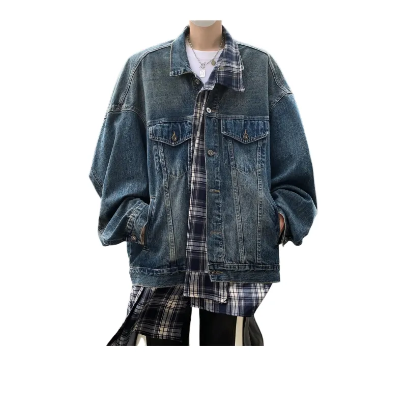 JIMI&JONS Denim Jackets Unisex Blue Gray Plaid-0