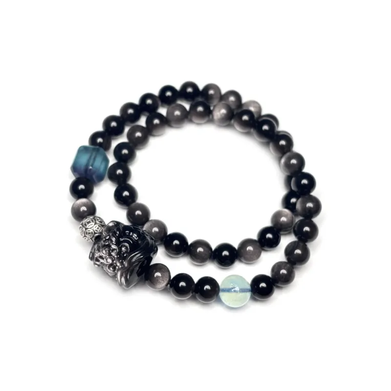 MOUNTAINS AND MANS Obsidian New Chinese Style Stackable Good Luck Beaded Bracelet Men's-3