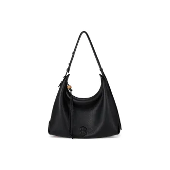 Look Top Grain Cow Leather Portable Crossbody Bag Shoulder Bag Medium Size Women's Black/Brown