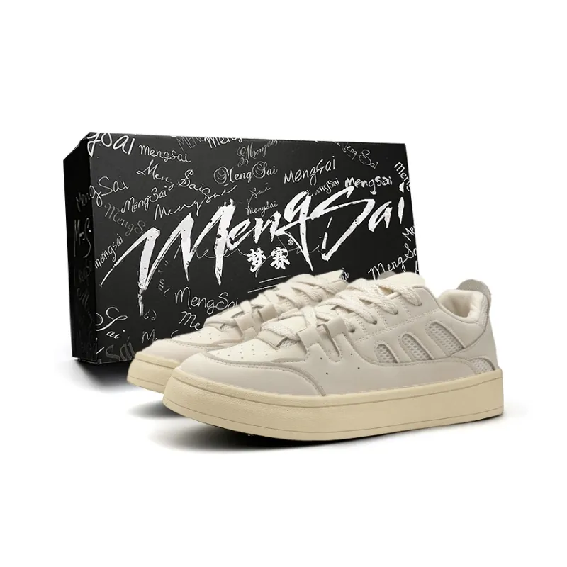 Mengsai Coverage Slip Resistant Low Top Skateboard Shoes Men's Ecru-1