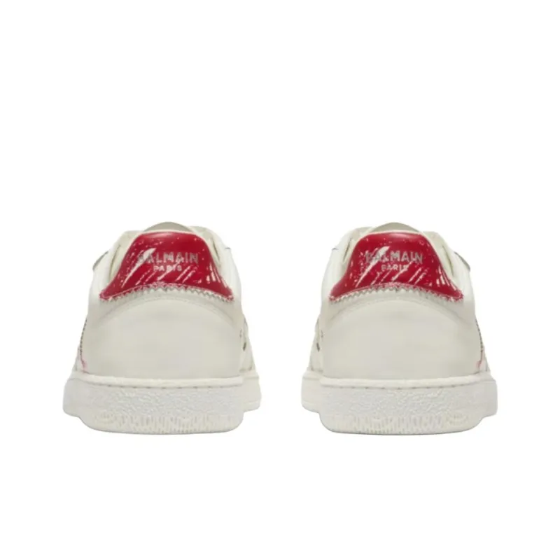BALMAIN Swan Lipstick Low Top Skateboard Shoes Women's White-4