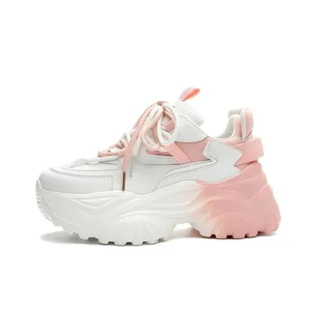 Ruomini Anti-Slip And Wear-Resistant Lightweight Height Increasing Low-Top Chunky Sneakers Women's Gradient Pink