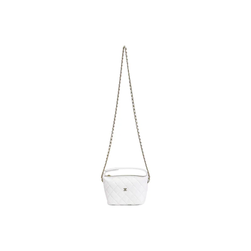 CHANEL Shiny Grain Calfskin Shoulder Bag, Crossbody Bag, Handbag Women's White-0
