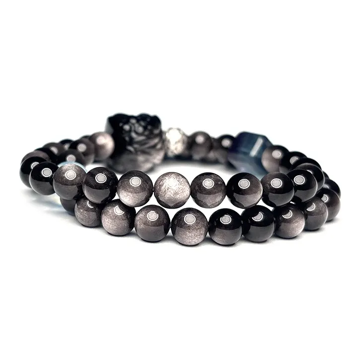 MOUNTAINS AND MANS Obsidian New Chinese Style Stackable Good Luck Beaded Bracelet Men's-2