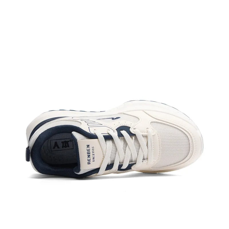 RENBEN Anti-Slip And Wear-Resistant Breathable Low-Top Skateboard Shoes Unisex White Dark Blue-2