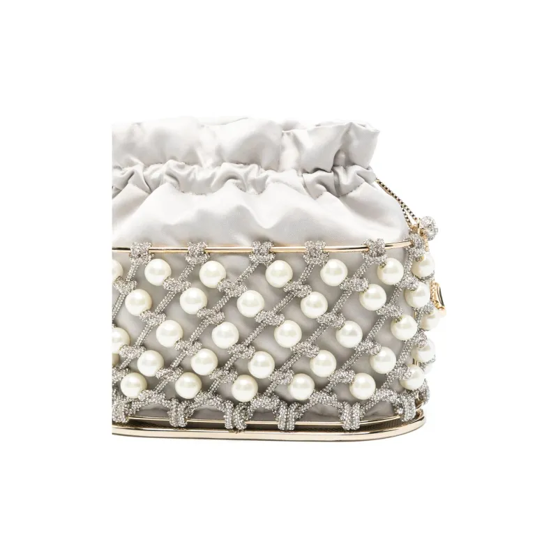 Rosantica Artificial Pearl & Metal Bucket Bag Handbag Shoulder Bag Mini Women's Light Gray-2