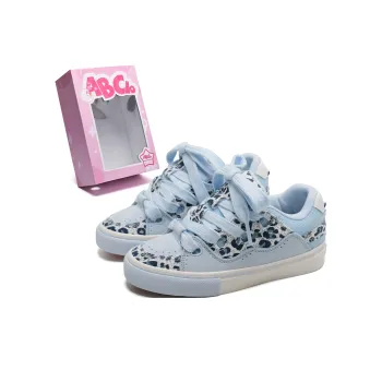 ABCIO Skateboard Shoes Unisex Low Top Leopard Print Blue