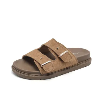 JOSINY Slip Resistant Odor Resistant Abrasion Resistant Slide Slippers Women's Camel