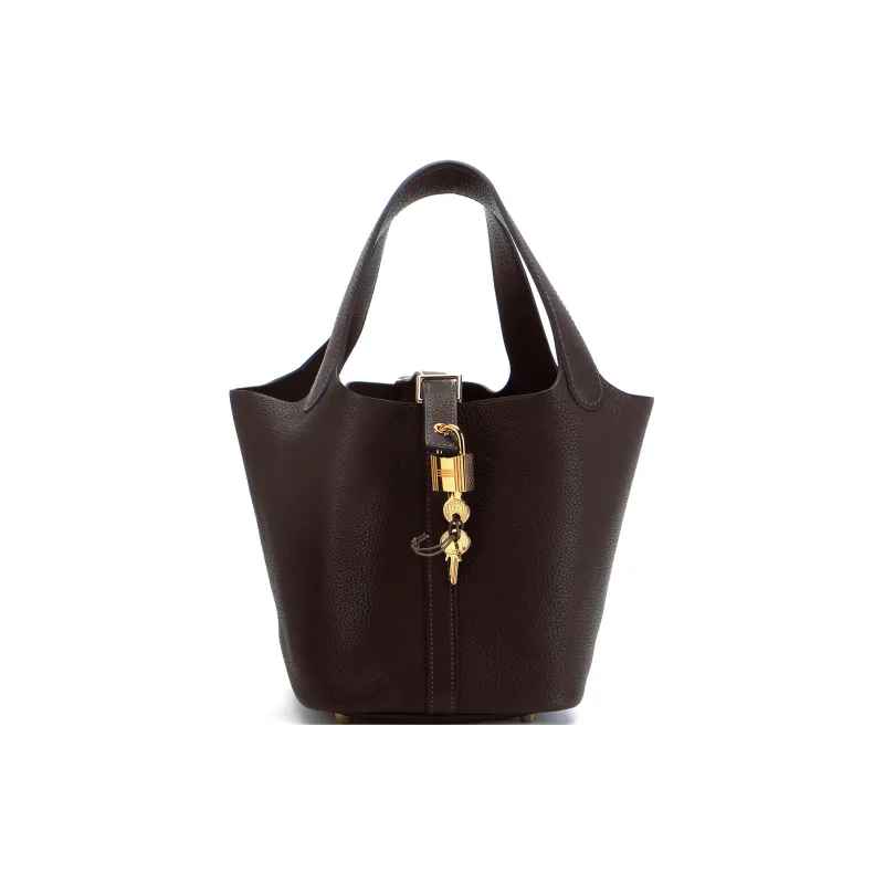 HERMES Picotin Lock Barenia Faubourg Saddle Leather Basket Bag Handbag Bucket Bag 18 Women's Ebony-1