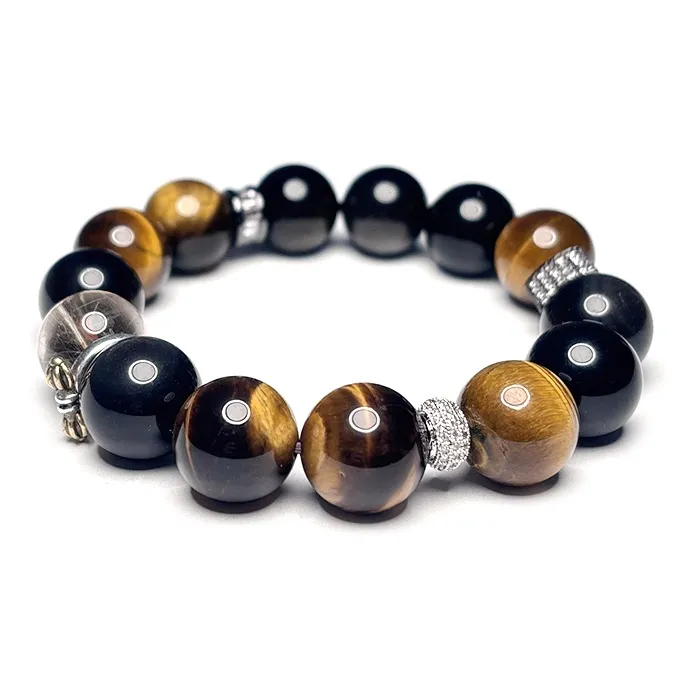 MOUNTAINS AND MANS Tiger's Eye Stone New Chinese Style Good Luck Beaded Bracelet Men's-3