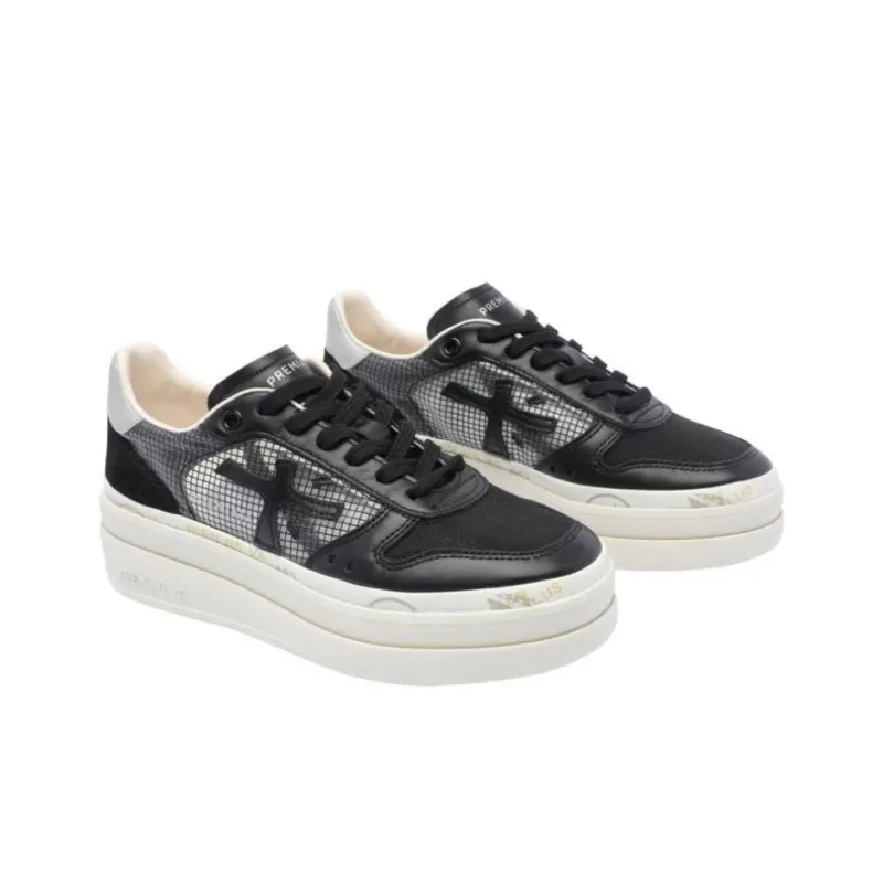 PREMIATA MICOL Abrasion Resistant Height Increasing Low Top Casual Shoes Women's Black White-2