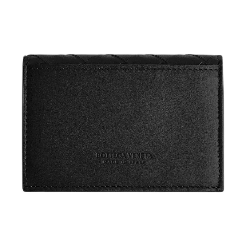 Bottega Veneta Intrecciato Leather Business Card Holder Men's Black-1
