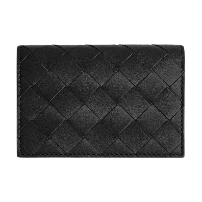 Bottega Veneta Intrecciato Leather Business Card Holder Men's Black-0