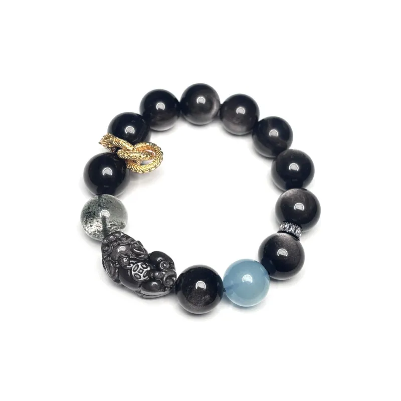 MOUNTAINS AND MANS Obsidian Dominant Luxury Good Luck Beaded Bracelet Men's-4