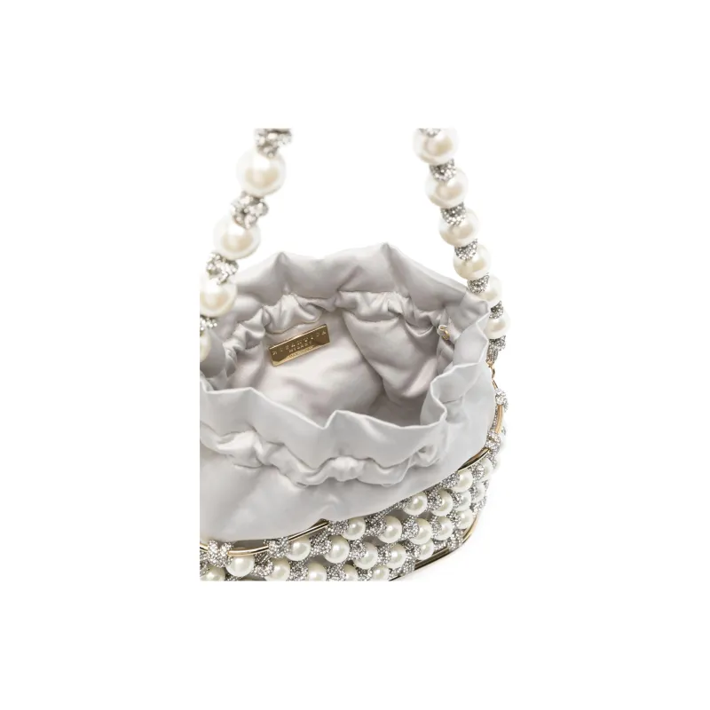 Rosantica Artificial Pearl & Metal Bucket Bag Handbag Shoulder Bag Mini Women's Light Gray-3