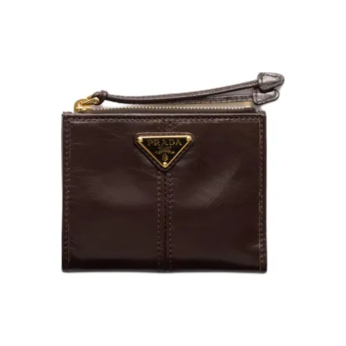 PRADA Soft Cow Leather Wallet Women's Dark Brown