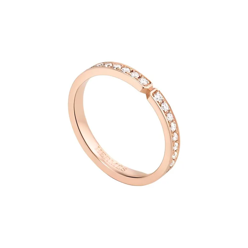 HERMES Diamond 18K Rose Gold Rings Unisex Pink Gold-0