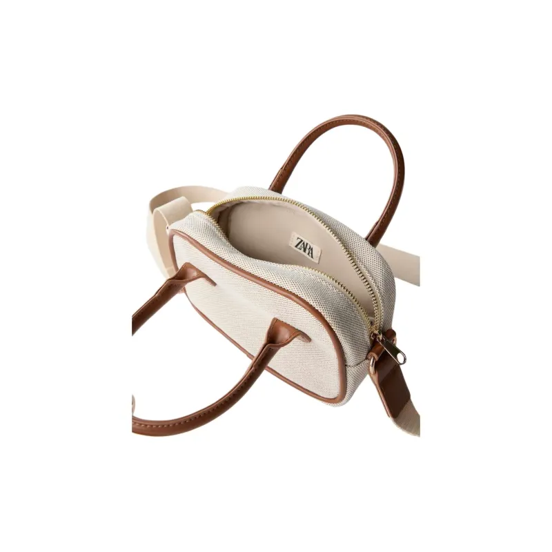 ZARA Butter Bear Collaboration Cotton Bowling Bag Shoulder Bag Crossbody Bag Handbag Mini Women's Light Beige Yellow-3