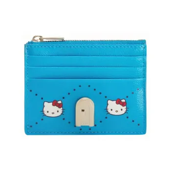 Furla Hello Kitty Collaboration 1927 Collection Leather Card Holder Small Size Women's Blue