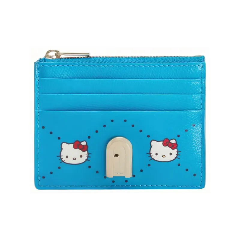Furla Hello Kitty Collaboration 1927 Collection Leather Card Holder Small Size Women's Blue-0