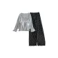 8309.4# Three-Piece Set, Blue Camisole+Blue Coat+Polka Dot Black Pants