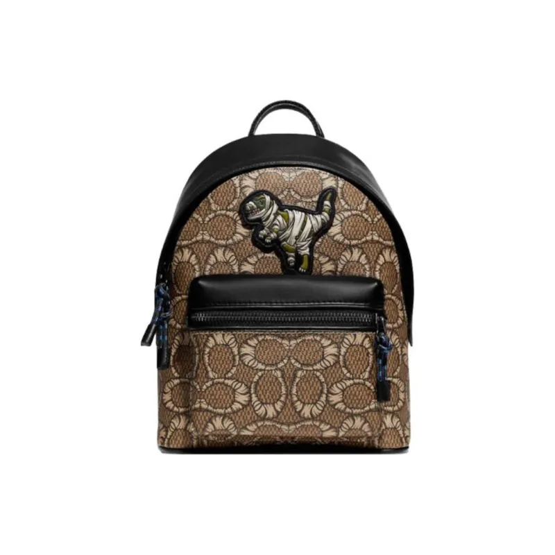 COACH X MBJ Charter Leather Backpack Medium Size Men's Brown & Black-0