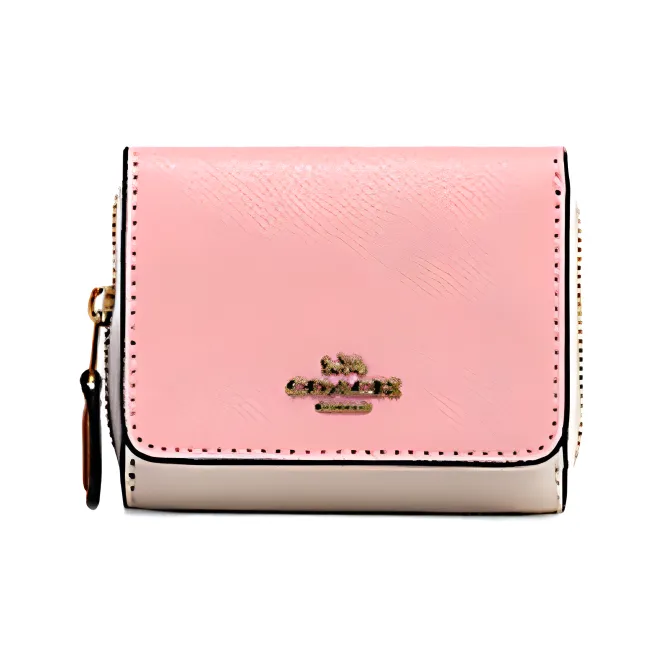 COACH Trifold Wallet Leather Wallet Women's Pink & White-0