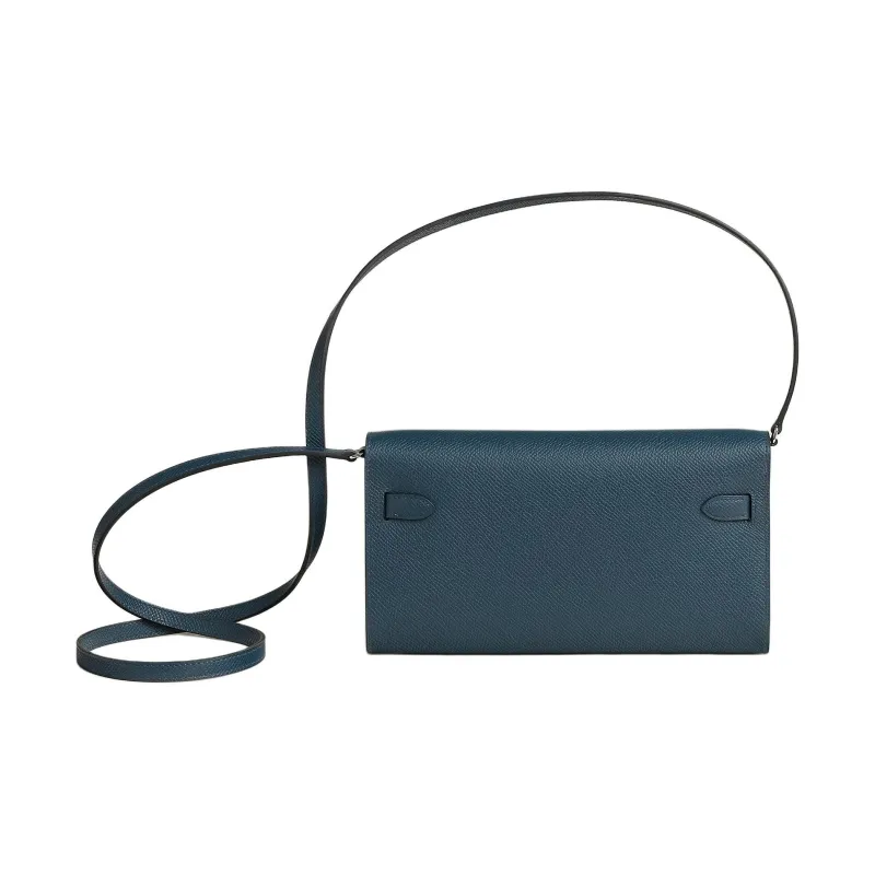 HERMES Kelly To Go Epsom Calfskin With Cordage Canvas Wallet Women's Prussian Blue & Cyan & Light Purple-2