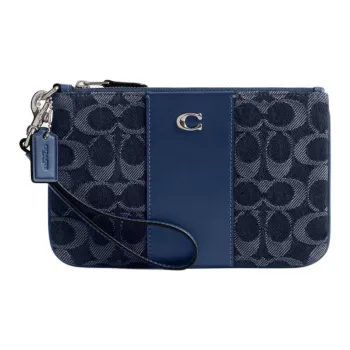 COACH Essential Denim With Refined Calfskin Leather Clutch Trumpets Women's Dark Blue & Mixed Color