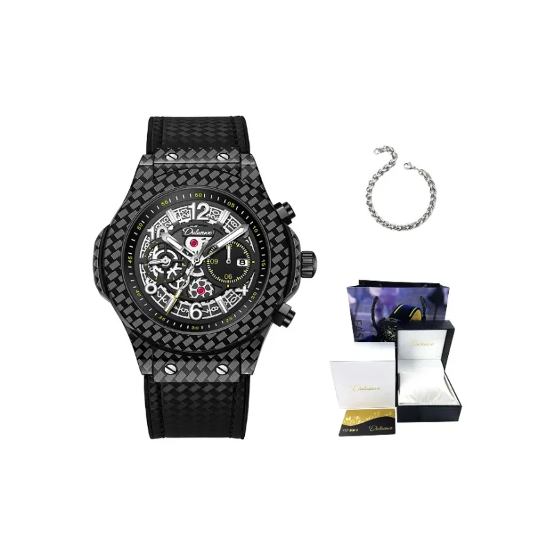 Dulunwe Automatic Mechanical Movement Silicone Strap Watch Men's Watches Black Dial-2