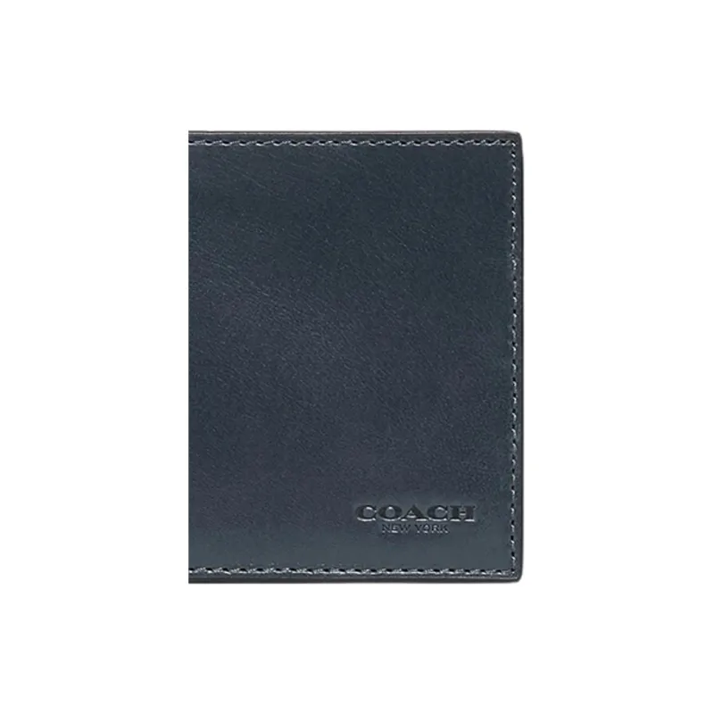 COACH Billfold Wallet Buffalo Leather Coin Purses Wallets Men's Navy-2